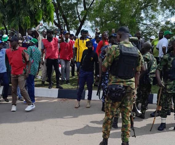 Keyamo reacts to NLC protest at Abuja airport, sends warning to labour leaders as security forces are deployed to disperse them
