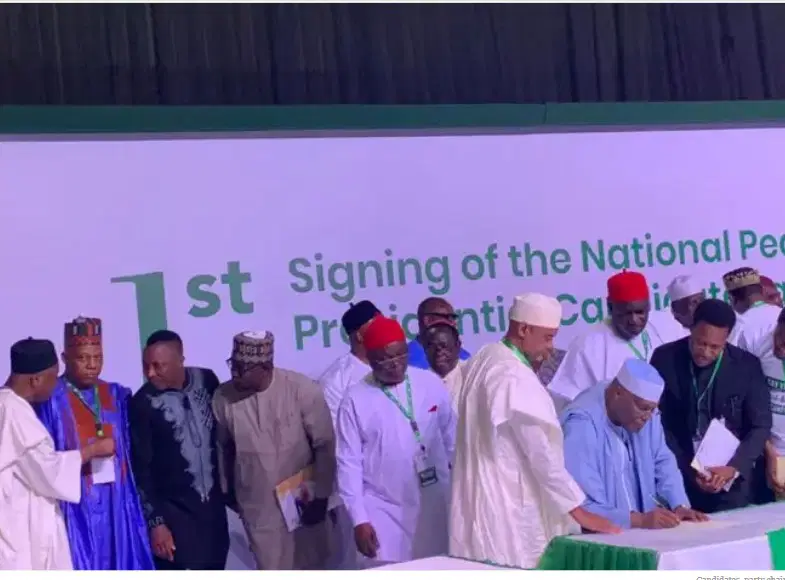 2027: Tinubu, Obi, Atiku, others sign peace accord, vow issue-based campaigns
